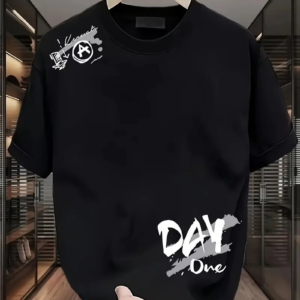 Kadın Kısa Kol Yazlık Tişört Bisiklet Yaka Baskılı Oversize T-Shirt - Siyah