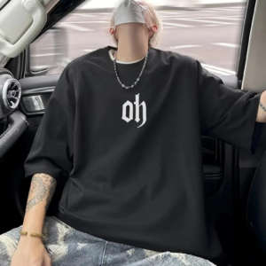 Erkek Kısa Kol Yazlık Tişört Bisiklet Yaka Baskılı Oversize T-Shirt - Siyah