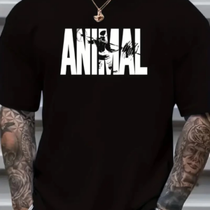 Erkek ANIMAL Baskılı Tişört Bisiklet YakaYazlık T-shirt - Siyah