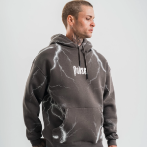 Erkek Baskılı Kapüşonlu Oversize 3 İplik Pamuklu SweatShirt Hoodie - Füme
