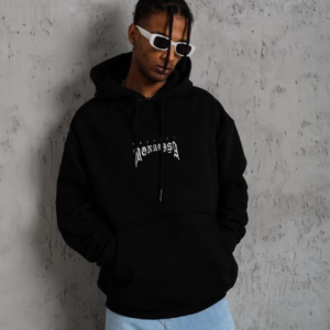Erkek Baskılı Kapüşonlu ve Kanguru Cepli Sweatshirt hoodie- Siyah