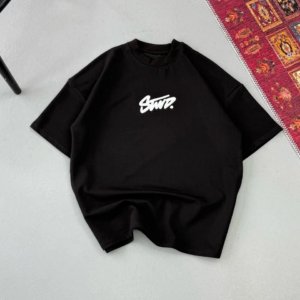 Erkek Kısa Kol Yazlık Tişört Bisiklet Yaka Baskılı Oversize T-Shirt - Siyah