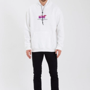 Erkek 3 İplik Pamuklu Kapüşonlu Baskılı Cepli Oversize Sweatshirt Hoodie - Beyaz