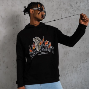Erkek Kapüşonlu Kanguru Cepli Sweatshirt 3 İplik Pamuklu Baskılı Hoodie - Siyah