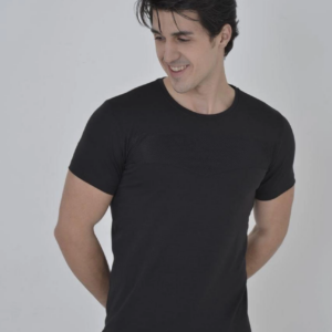 Erkek Gögüs Fileli T-Shirt Kısa Kol Bisiklet Yaka Slimfit Tişört  - Siyah