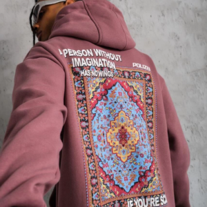 Erkek 3 İplik Pamuklu Kapüşonlu Baskılı Cepli Sweatshirt Hoodie - Gül Kurusu