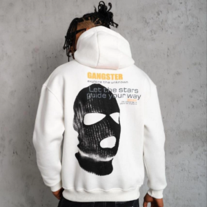 Erkek Maske Baskılı 3 iplik pamuklu Kapüşonlu Sweatshirt hoodie - Beyaz