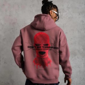 Erkek 3 İplik Pamuklu Kapüşonlu Baskılı Cepli Sweatshirt Hoodie - Gül Kurusu