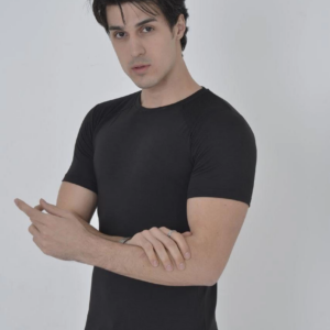 Erkek Omuz Fileli T-Shirt Kısa Kol Bisiklet Yaka Slimfit Tişört   - Siyah