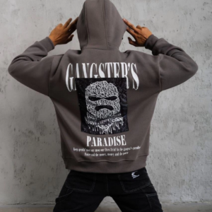 Erkek 3 İplik Pamuklu Baskılı Kapüşonlu Cepli Sweatshirt Hoodie - Gri