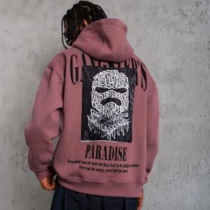 Erkek 3 İplik Pamuklu Kapüşonlu Baskılı Cepli Oversize Sweatshirt Hoodie - Gül Kurusu