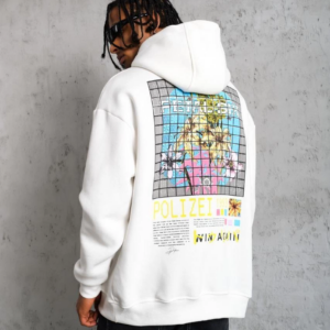 Erkek 3 İplik Pamuklu Kapüşonlu Baskılı Cepli Oversize Sweatshirt Hoodie - Beyaz