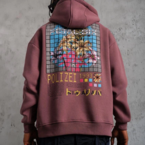 Erkek 3 İplik Pamuklu Kapüşonlu Baskılı Cepli Oversize Sweatshirt Hoodie - Gül Kurusu