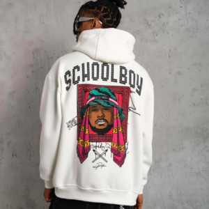 Erkek 3 İplik Pamuklu Kapüşonlu Baskılı Cepli Oversize Sweatshirt Hoodie - Beyaz