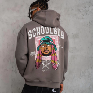 Erkek 3 İplik Pamuklu Kapüşonlu Baskılı Cepli Oversize Sweatshirt Hoodie - Gri