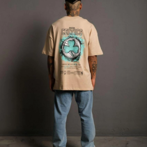 Erkek Kısa Kol Yazlık Tişört Bisiklet Yaka Baskılı Oversize T-Shirt - Bej