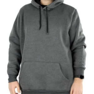 Erkek 3 İplik Pamuklu Kapüşonlu Cepli Oversize Hoodie Sweatshirt - Füme