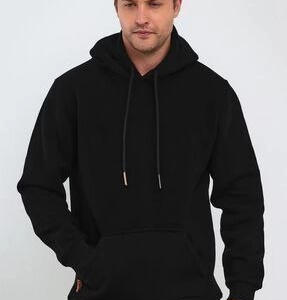 Erkek 3 İplik Pamuklu Kapüşonlu Cepli Oversize Hoodie Sweatshirt - Siyah