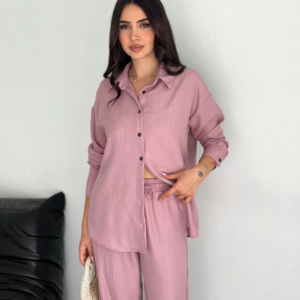 Kadın Gömlek Pantolon ikili Alt-Üst Takım - Toz Pembe