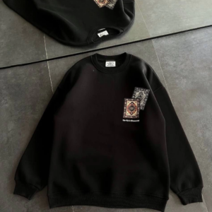 Kadın Bisiklet Yaka Kilim Halı Baskılı 3 İplik Pamuklu Sweatshirt - Siyah
