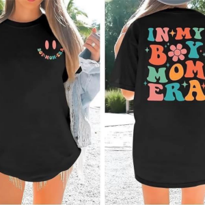 Kadın Baskılı T-Shirt Kısa Kol Bisiklet Yaka Oversize Rahat Kalıp Tişört - Siyah