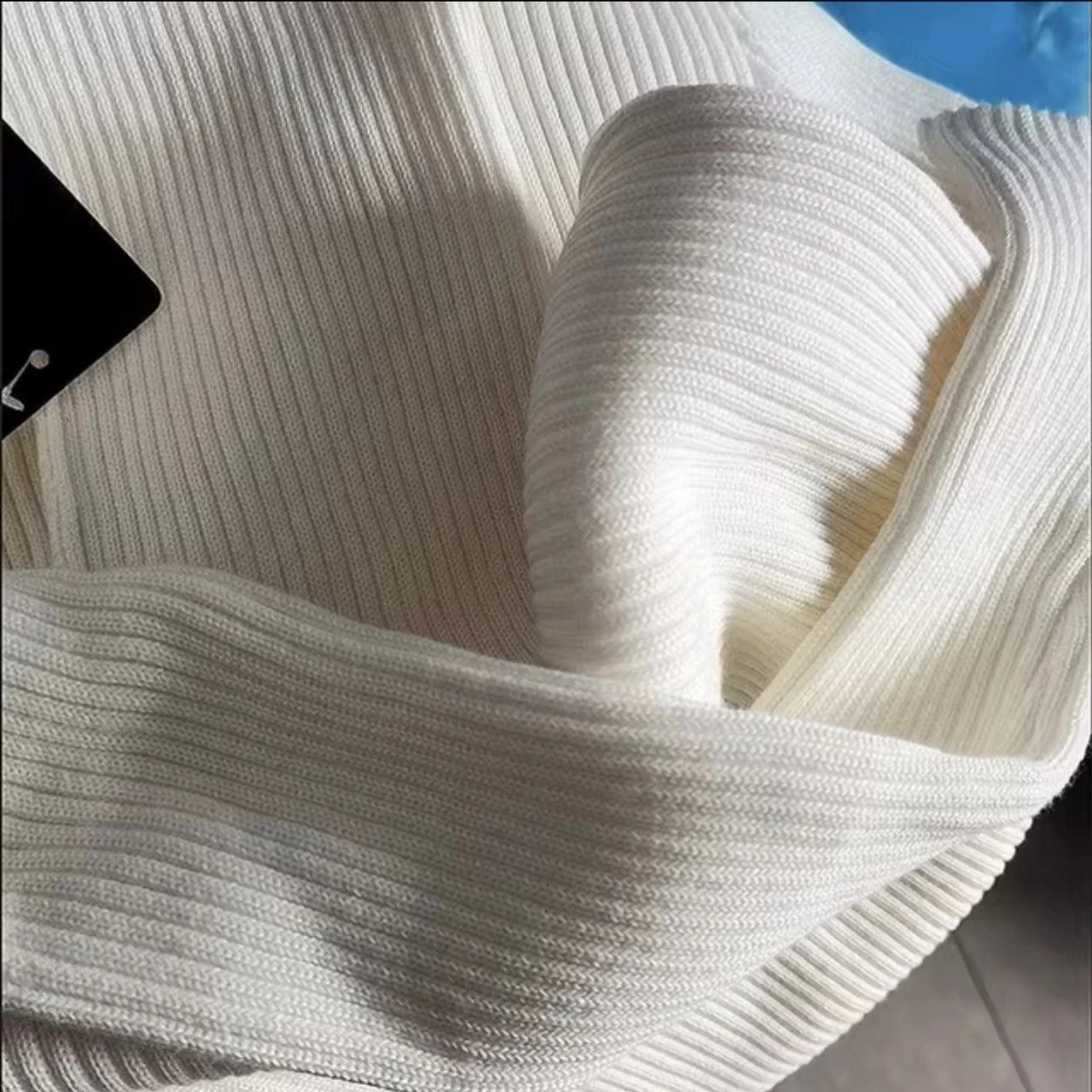 Kadın Boğazlı Triko Elbise Uzun Fitilli Esnek Dokuma Tam Kalıp Baharlık 130 cm - Beyaz - Görsel 2