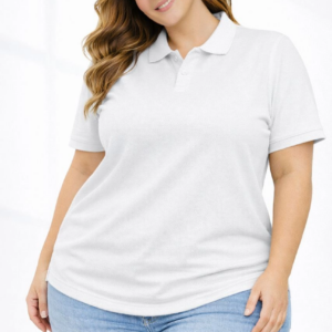 Kadın Battal Beden Tişört Polo Yaka Pike Kumaş Kısa Kol T-Shirt - Beyaz