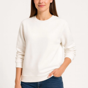 Kadın 3 İplik Pamuklu Düz Bisiklet Yaka SweatShirt - Beyaz