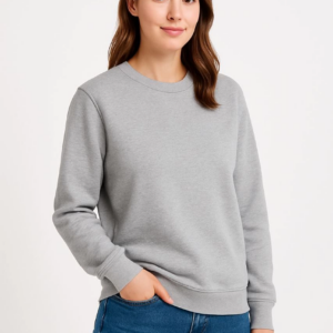 Kadın 3 İplik Pamuklu Düz Bisiklet Yaka SweatShirt - Gri