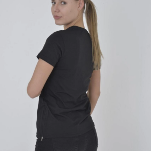 Kadın Yanlardan Fermuarlı T-Shirt Kısa Kol Bisiklet Yaka Slimfit Tişört  - Siyah