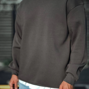 Erkek Bisiklet Yaka 3 iplik Pamuklu Basic SweatShirt  - Antrasit