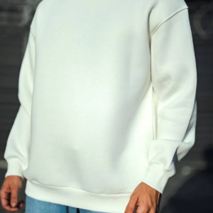 Erkek  Bisiklet Yaka 3 İplik Pamuklu Basic SweatShirt - Beyaz