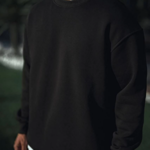 Erkek pamuklu Bisiklet Yaka 3 İplik Basic SweatShirt - Siyah