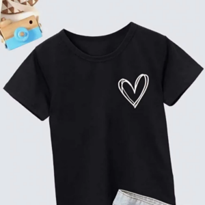 Kız Çocuk Bisiklet Yaka Baskılı T-Shirt - Siyah