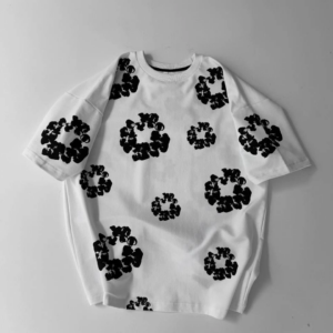 Erkek Tişört Ön ve Arka Baskılı Oversize Bisiklet Yaka T-shirt- Beyaz