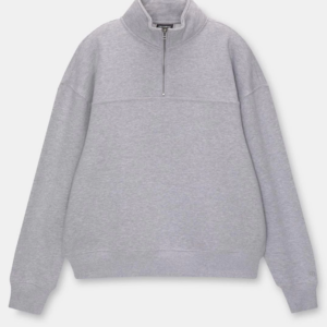 Kadın 3 İplik Pamuklu Oversize Yarım Fermuarlı Yakalı Basic Sweatshirt - Gri
