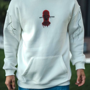 Erkek Kapüşonlu Kanguru Cepli Sweatshirt 3 İplik Pamuklu Baskılı Hoodie -  Beyaz
