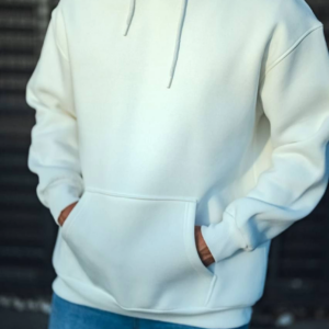 Erkek 3 İplik Pamuklu Kapüşonlu Basic SweatShirt Hoodie - Beyaz