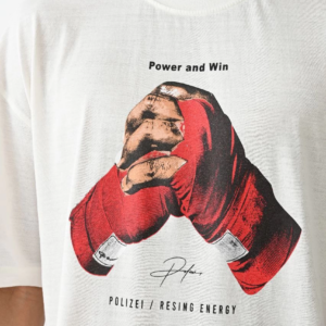 Erkek Box Eldiven Baskılı T-Shirt Kısa Kol Bisiklet Yaka Tişört - Beyaz