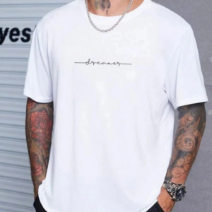 Erkek Baskılı T-Shirt Kısa Kol Bisiklet Yaka Regular Fit Rahat Kalıp Tişört - Beyaz