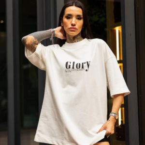 kadın Bisiklet Yaka Baskılı Oversize  Kısa kol T-Shirt - Beyaz
