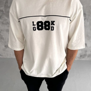Erkek Kısa Kol Yazlık Tişört Bisiklet Yaka Baskılı Oversize T-Shirt - Beyaz