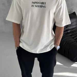 Erkek Bisiklet Yaka Baskılı Oversize  Kısa kol T-Shirt - Beyaz