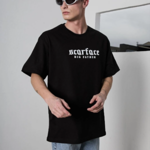 Erkek Kısa Kol Yazlık Tişört Bisiklet Yaka Baskılı Oversize T-Shirt - Siyah
