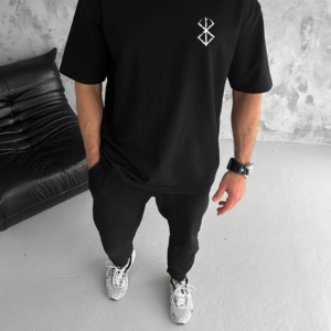 Erkek Kısa Kol Yazlık Tişört Bisiklet Yaka Baskılı Oversize T-Shirt - Siyah