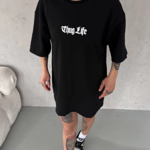 Kadın Kısa Kol Yazlık Tişört Bisiklet Yaka Baskılı Oversize T-Shirt -  Siyah