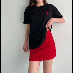 Kadın Tişört Bisiklet Yaka Baskılı Oversize Kısa Kol T-Shirt - Siyah
