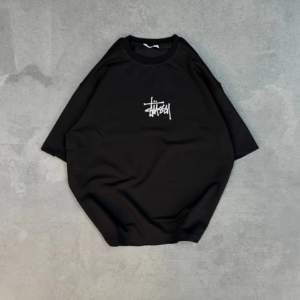 kadın Bisiklet Yaka Baskılı Oversize  Kısa kol T-Shirt - Siyah