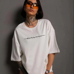 Kadın Bisiklet Yaka Baskılı  Kısa kol T-Shirt - Beyaz