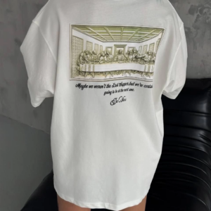 Kadın Baskılı T-Shirt Kısa Kol Bisiklet Yaka Oversize Rahat Kalıp Günlük Tişört - Beyaz